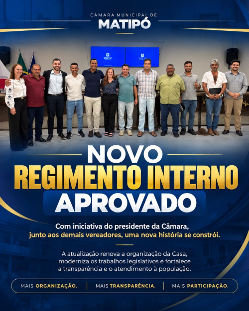 C&acirc;mara de Matip&oacute; aprova novo Regimento Interno